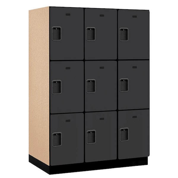 3 Tier Designer Locker, 54"Wx76"Hx24"D, 9 Door, Black